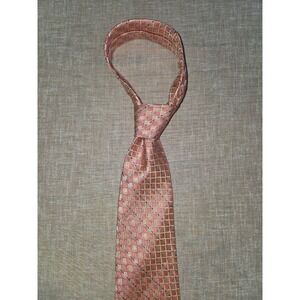 Royal Classic Tom James Silk Necktie Peach Gold Geometric Square Pattern Tie